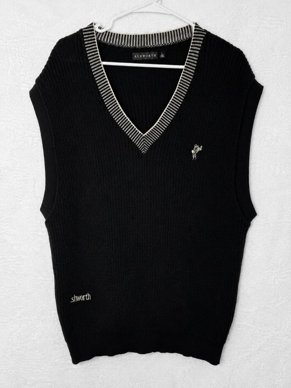 Vintage Ashworth Men L Black Golf Sweater Vest Cotton USA Grandpacore Old Money
